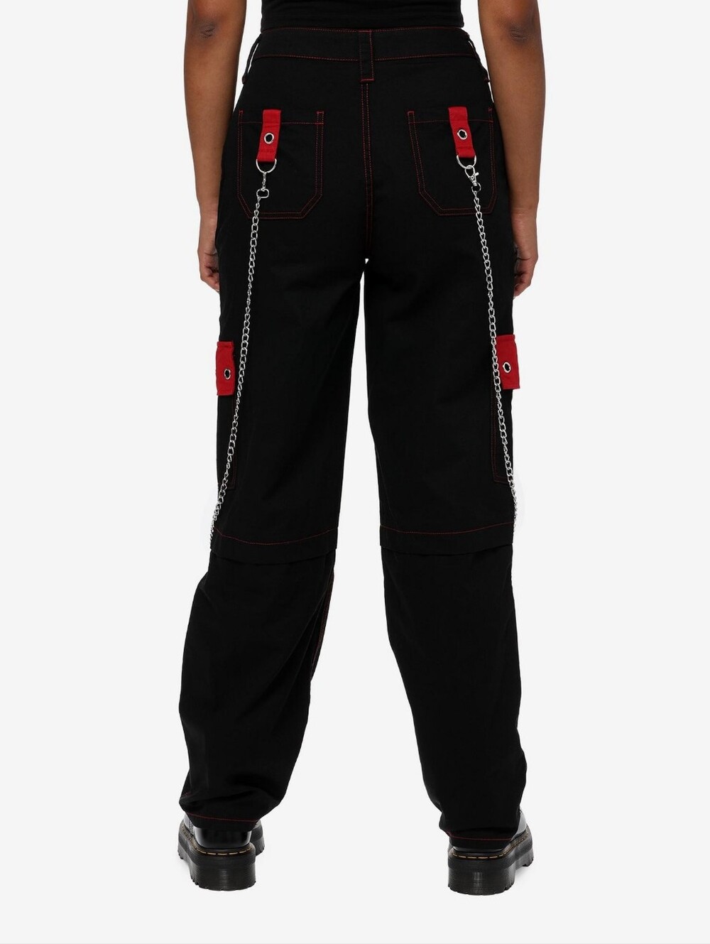 Black And Red Grommet Strap Carpenter Pants Size 5 - Picture 2 of 13